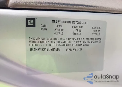 2007 Buick Lucerne Cx from USA, damaged, VIN 1G4HP57217U201603